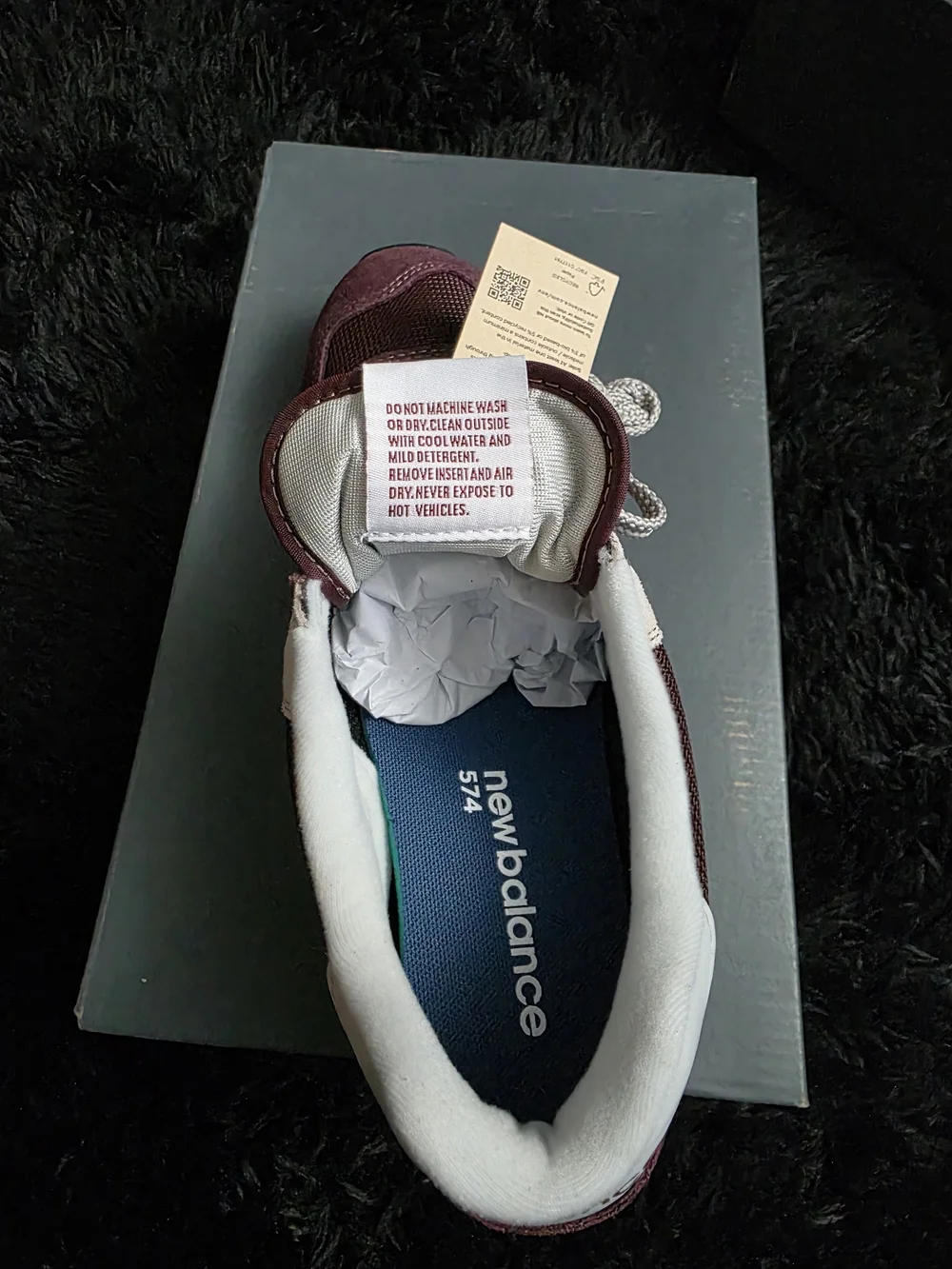 New Balance Burgundy & White Suede Sneaker (Rear View)
